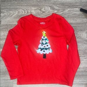 Cat & Jack Girls Red Long Sleeve Shirt with Sequin Christmas Tree